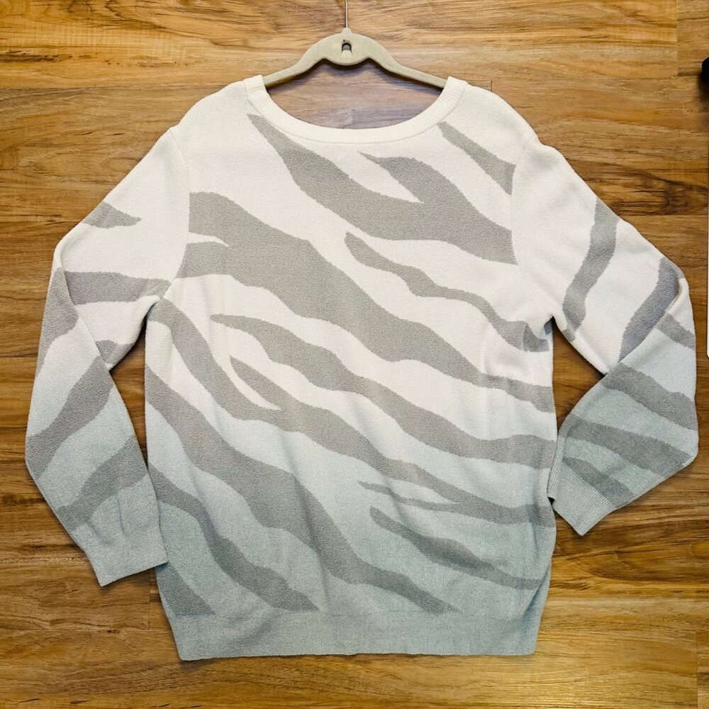 Barefoot Dreams CozyChic Ultra Lite Zebra Crewneck Sweater – Gray/White – Women’ - Picture 2 of 4